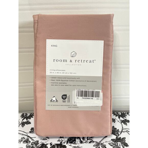 Room & Retreat NWT Egyptian Cotton Pillowcase Pair King Embroidered Pale Rose - Picture 2 of 5